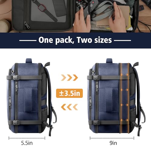 Travelability Carry On Backpack,Expandable 1-7 DAYS Roomy Travel Backpack with Cable Access Port,Anti Theft Water Resistant Fits 18.4"Laptop Large Business Backpack for Men Women,Flights Approve,Blue - color: Blue, size: 18.4inch (22"x14"x9")