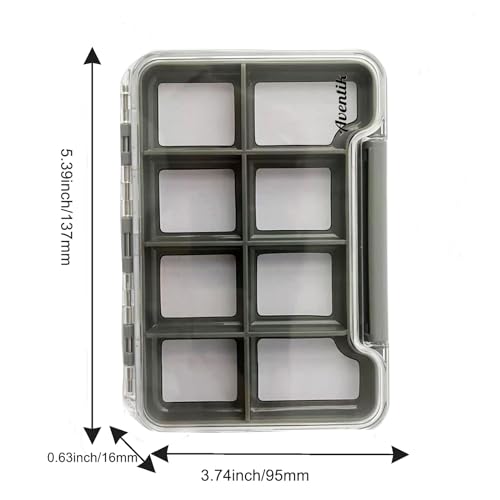2PACK-Aventik Waterproof Slim Pocket Fly Box Fishing Hook Box Bait Storage Tackle(Small, 8 Magnetic Compartment) - style: M:Grey-8C