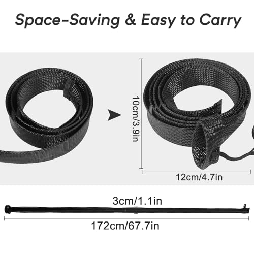 EZYoutdoor Fishing Rod Socks, 7 ft Braided Mesh Rod Sleeves | Fits 6'6-7' Spinning, Casting, Fly Rods, Elastic Lanyard Prevent Tangles, Scratches and Storage Wear - color: 2 Pack (Black)