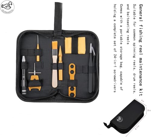 QUA'ANNYU Fishing Reel Maintenance Kit, Professional Fishing Reel Care & Repair Tool Set with 24/30/38-in-1 Screwdriver Set - color: Gold+Manual Screwdriver