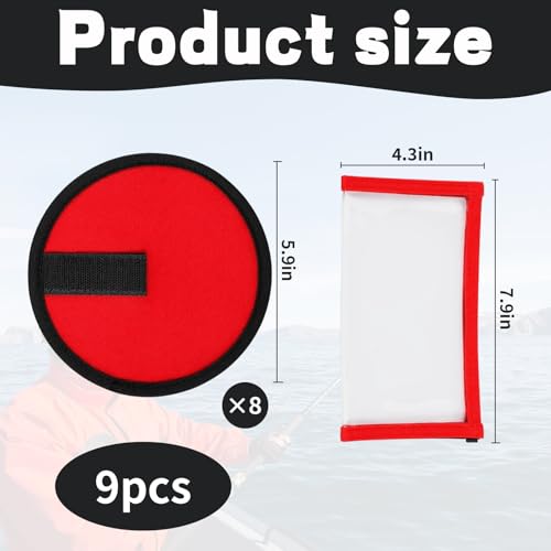 9PC Fishing Hook Covers Set,8 Red Lure Wraps for Fishing Rod and 1 Clear PVC Lures Protector,Fishing Lure Wraps,Bait Storage Protector Easily See Bait Glove to Keep Fishermen Safe
