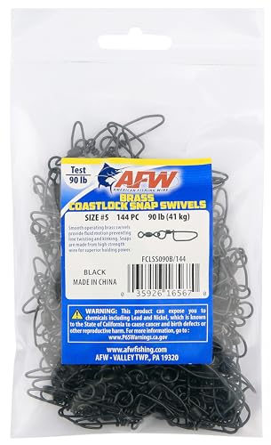 AFW Brass Coastlock Snap Swivels – Durable Fishing Gear with High-Strength Wire Snaps, Black Oxide Finish, Prevents Line Twisting & Kinking, Supports Up to 350 lb Test. - size: 144 pc, #5, 90 lb test