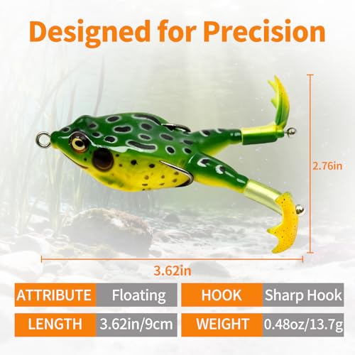 Keenjorika Soft Frog Fishing Lures 3 Pack, Topwater Floating Weedless Frog Baits with Rotating Kicking Legs, Lifelike Soft Swimbaits for Bass, Trout, Snakehead Fishing, Freshwater & Saltwater - color: 2/4/10