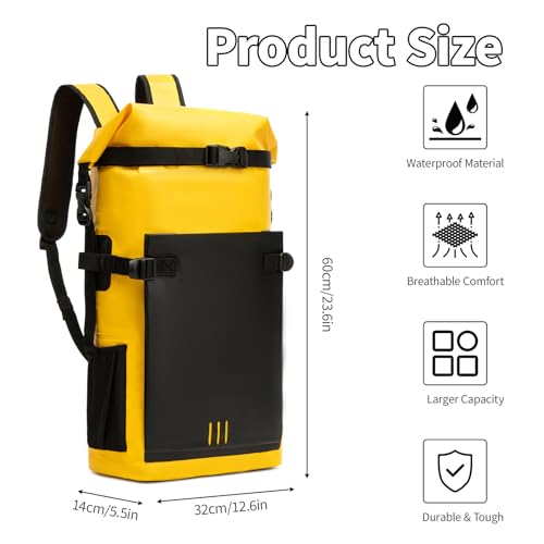 Waterproof Dry Bag,Heavy Duty Hiking Backpack Roll-Top Closure Bag for Kayaking, Hiking, Camping, Boating- Men/Women ﻿ - color: yellow