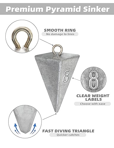 BLUEWING Pyramid Sinkers Lead Fishing Weights 1oz,2oz,3oz,5oz,8oz,10oz,12oz,16oz,32oz for Saltwater - style: #07 5oz, 6 Pack