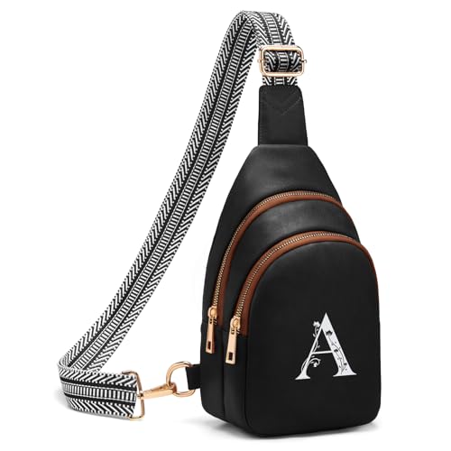 Viverte Crossbody Bags for Women Initial Sling Bag Cross Body Fanny Packs Personalized Gifts for Mom Women Wife - color: Black with Brown, style: A