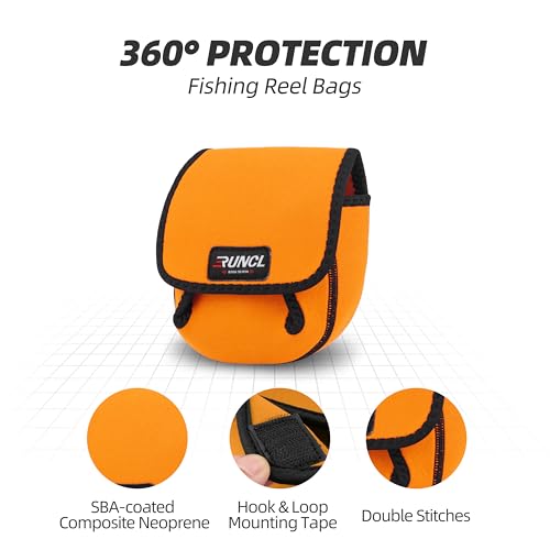 RUNCL Spinning Reel Bag – Protective Storage Pouch for Baitcasting Reels & Spinning Reels, Lightweight & Durable, Ideal for Freshwater & Saltwater Fishing Trips (orange& Black) - color: S-orange& Black
