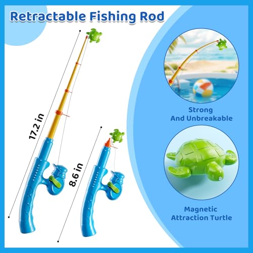 Magnetic Fishing Game Pool Toys for Kids 3 4 5 6 7 8, Water Table Bathtub Toys with Inflatable Pool, Bath Toys for Toddlers, Summer Outdoor Indoor Magnetic Fishing Toys Gifts for Boys Girls 3-5 4-8 - style: 51Fish+2Rod+2Net+2Bucket+Pool
