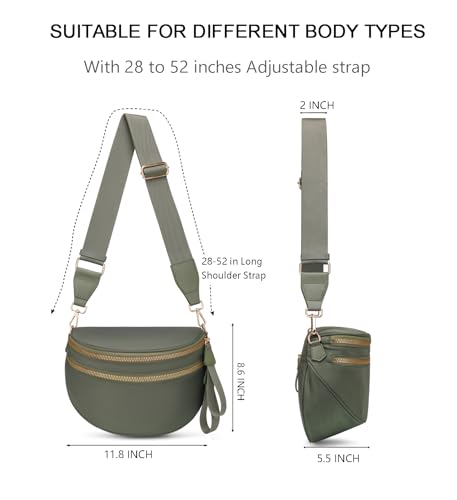 Pure Colour Crossbody Bum Bags for Women Spacious Checkered Cross body Bag Nylon Trendy Fanny Pack for Travel - color: Beans Green