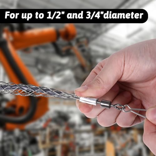 2 Pcs 1/2 Inch Wire Pulling Grip Mesh Cable Pulls Cable Pulling Grip Sock Metal Cable Puller Socks Wire Pulling Tools Wire Grip Flexible Snap for Electrical Pulling Grips Light and Heavy Cables
