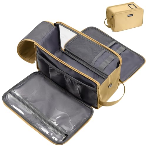 THKFISH Fishing Soft Plastic Bait Storage, Water-Resistant Extra-Large Clear Sleeves Tackle Bait Bag Storage For Lure Hooks, Sinkers & Fishing Accessories (Khaki) - color: Khaki