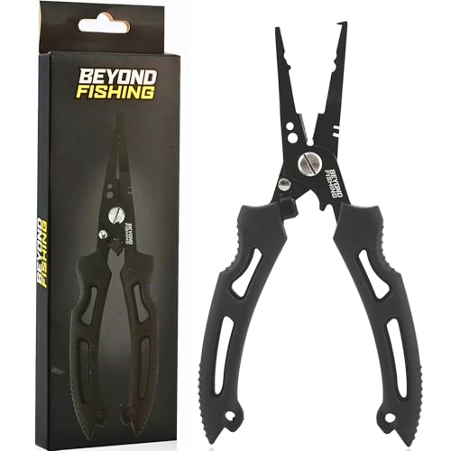 Beyond Fishing QuickRig Fishing Pliers – Multifunction Stainless Steel Split Ring Pliers for Fishing with Line Cutter & Crimper – Corrosion Resistant & Spring Loaded Design - color: 7" Quick Rig - Black