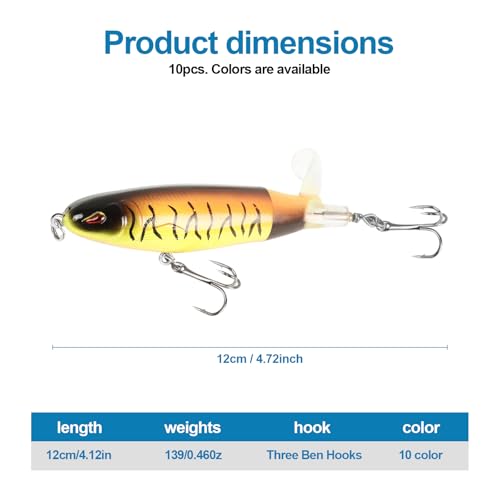 Popper Top Water Fishing Lure: Whopper Fishing Lures with Floating Rotating Tail Barb Treble Hooks Saltwater Freshwater for Bass - color: 5pcs 2
