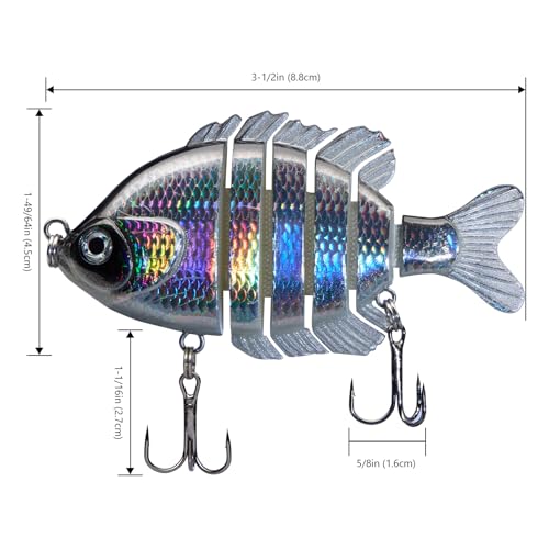 BASSDASH SwimPanfish Multi Jointed Panfish Bluegill Swimbaits Hard Topwater Bass Lures Fishing Lure Crank Saltwater 3.5in/0.85oz - color: Black/Silver