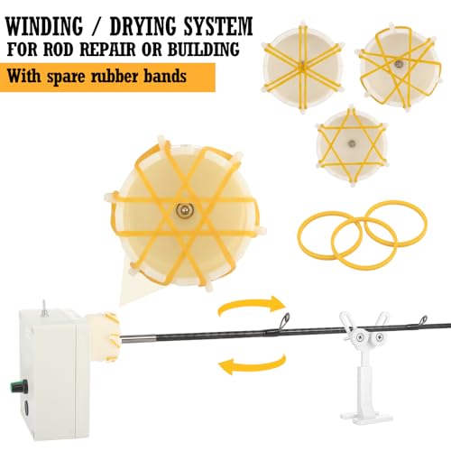 39 Pcs Fishing Rod Repair Kit, Include Fishing Rod Wrapping Winding Machine Rotator Set, 10 Top Guides 10 Repair Tubes 10 Carbon Fiber Inserts 2 Epoxy Glue 5 Paintbrush Rods Building Tool