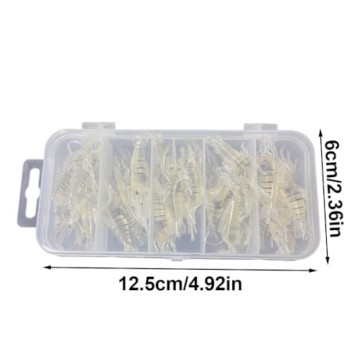 Soft Lures, 30PCS Shrimp Baits with Hook & Storage Box Realistic Swimbaits for Bass Trout Saltwater Freshwater