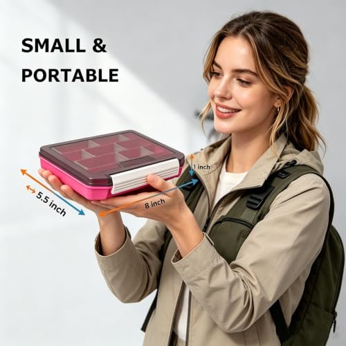 2-Pack Fishing Tackle Boxes,Small Tackle Trays with Adjustable Dividers for Hooks, Weights, Swivels, Hard Lures (Pink) - color: 2 Pack Pink(Size: 8" L x 5.5" W x 1" H)