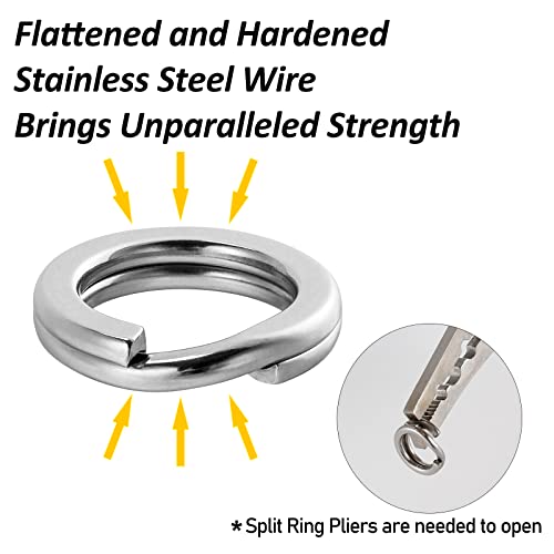 Dr.Fish Split Ring Stainless Steel Hyper Wire Flattened Fishing Lure Rings Heavy Duty Tackle Hook Line Connector Saltwater - size: #12-400LB(17mm, 0.68")