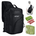 Goture Black Fishing Bag with Tackle Boxes, Crossbody Sling Tackle Backpack for Men, 20L Large Capacity Fits 3600 Trays, Durable Fishing Gear Storage, Best Fishing Gifts for Anglers - color: Black, style: 1680d Double-strand Pu Backpack + (3)3600 Trays
