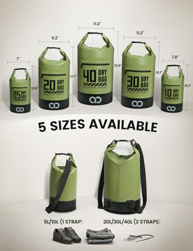 Lamicall Waterproof Dry Bag with Phone Pouch - 5L/10L/20L/30L/40L Floating Roll Top Backpack for Kayaking Boating Beach Camping Fishing - Heavy Duty 500D PVC Marine Dry Sack for Men, Women, Green 30L - color: Olive Green, size: 30L