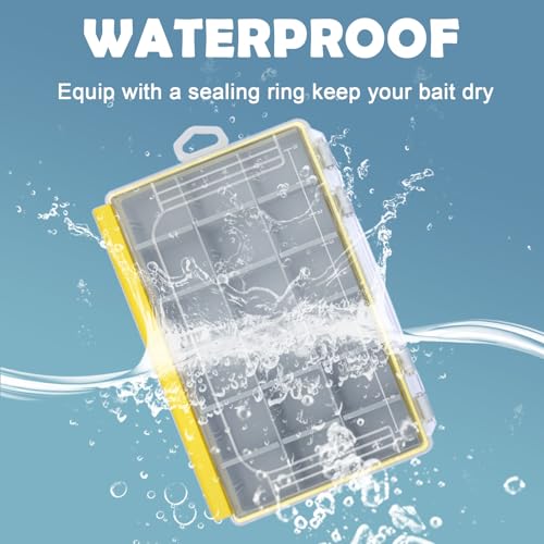 Aventik Waterproof Fishing Tackle Box Organizer with Removable Dividers Sturdy Lure Storage Box and Terminal Tackle Storage 3600 Tackle Trays - color: Yellow(10.75”×7.13”×1.8”)