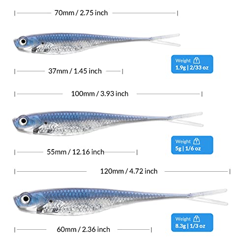 QualyQualy Soft Swimbait Fishing Lures 5PCS 6PCS Jerk Shad Minnow Drop Shot Lure Bass Bait Shad Lure Soft Jerkbait for Bass Trout Pike Walleye Crappie 2.95'' 3.93'' 4.72'' - color: A-5#, size: 2.95" - 6Pcs
