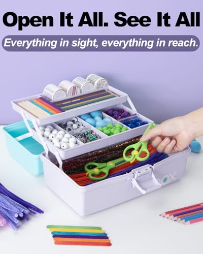 TERGOO 12in 3-Layer Plastic Craft Organizers and Storage, Portable Folding Tackle Box with Handle & Adjustable Dividers, Multipurpose Case for Sewing, Art Supplies, Medicine, Tools (Purple Blue) - color: Purple Blue