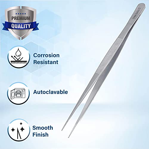 Stainless Steel High Precision Forceps with Fine Strong Straight Serrated Point to use Engineer Labware for Scientific Use, (8 Inch) - size: 8 Inch
