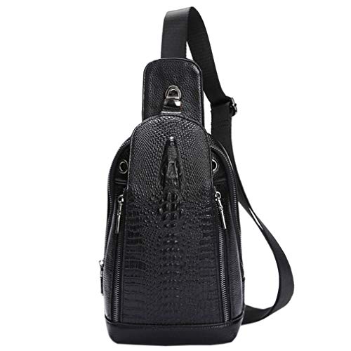 Hebetag Crocodile Genuine Leather Sling Chest Bag for Men&Women Travel Outdoor Hunting Hiking Camping Crossbody Shoulder Pack Pouch Backpack Daypack Black - color: #13black