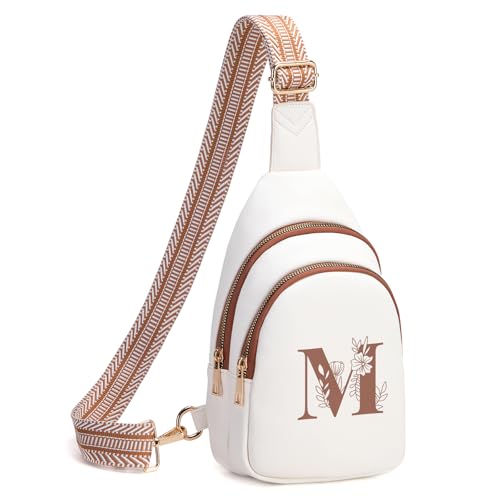 Viverte Crossbody Bags for Women Initial Sling Bag Cross Body Fanny Packs Personalized Gifts for Mom Women Wife - color: Beige with Brown, style: M