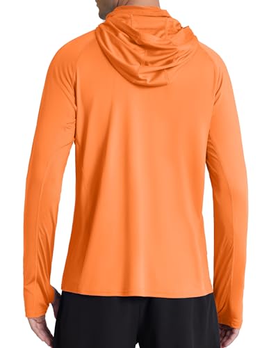 Roadbox Men's UPF 50+ Hooded Fishing Shirts Long Sleeve Sun Protection Hoodie, Hiking Running Swimming Rash Guard with Mask - color: Orange, size: Medium