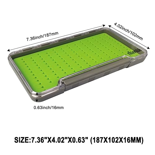 Aventik Silicone Fly Boxes Super Slim Waterproof Best Pocket Sizes Fly Fishing Storage 7.36"X4.02"X0.63"/5.39"X3.74" X0.63'(1pc-g048lb) - style: 1PC-G048LB:7.36"X4.02"X0.63"