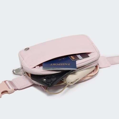 Pander Everywhere Belt Bag for Women, 5 Zipper Pockets Nylon Crossbody Fanny Pack Purse (Pink). - color: Pink