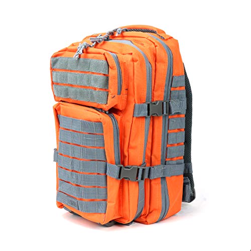OSAGE RIVER MOLLE Fishing Backpack with Rod Holder - 600D Large Tackle Bag for Trays and Fishing Accessories - Tactical Backpack for Camping, Traveling, Hunting - Orange - color: Orange