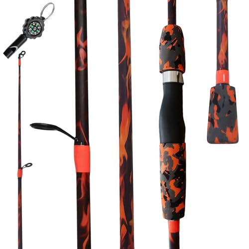6'6" Fiberglass Casting Rod, 2-Piece Skull Design, Durable & Sensitive with Split-Grip Handle, Perfect for Bass, Pike, Catfish Fishing in Freshwater & Saltwater - color: HLWZB-6'0", size: 6'0"