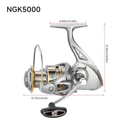 HAUT TON Spinning Reel 8000/9000/10000/12000/14000,6+1BB Metal Surf Fishing Reels,4.8:1 Gear Ratio 55lbs Drag Heavy Long Casting Inshore Saltwater Monster Fish - size: 5000, style: Ht-ngk