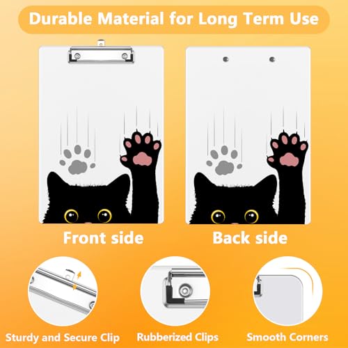 Funny Black Cat Clipboard, Decorative Clip Board with Metal Clip Cute Plastic Clipboards A4 Standard Size 8.5" x 12.5" for Nurses, Students, Office - color: Black Cat