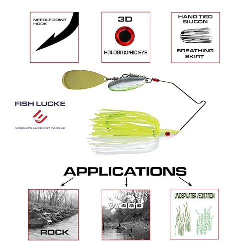 Luck E Strike Hydra-Vibe Spinner Bait with Custom Blades - color: Chartreuse/White, size: 3/4 OZ