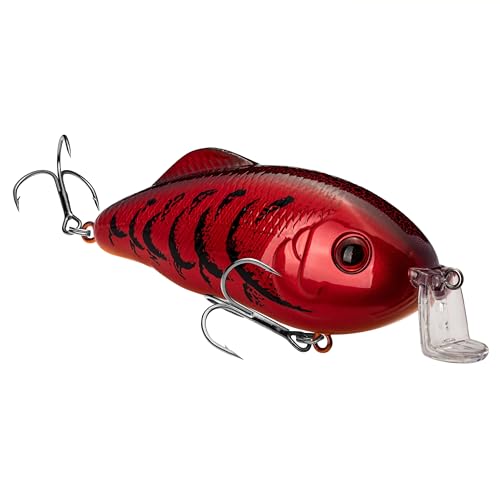 Strike King Hybrid Hunter Shallow Jr. Fishing Lure, Shallow Diving Crankbait, 90-Degree Bill, 3D Eyes, Loud Rattle, Dives 1 to 3-Feet,Size 4 & 6 Treble Hooks - color: Delta Red, size: 1/2 oz
