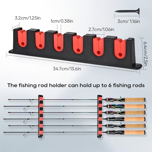 Axlksia Fishing Rod Holder Wall Mount, 1 Pair Fishing Pole Holders for Garage, Boats, 6 Fishing Rod Storage Racks - color: Horizontal Red