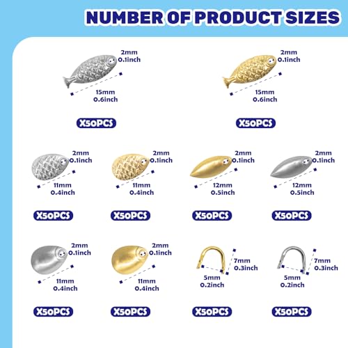 700Pcs 8 Styles Fishing Spinner Blades Assorted Set with U-Shaped Brass Links, Silver and Gold Deep Cup Spinnerbait Blade and Clevis for Freshwater Saltwater Lures Worm Spoons Rigs Making