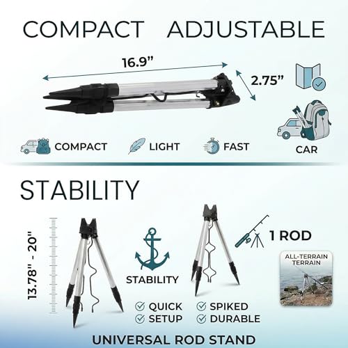Japard Fishing Rod Pole Holders for Ground, Holding Tripod Stand with 5 Rods, Portable,Adjustable Aluminum Alloy for Sea Pier Quay River