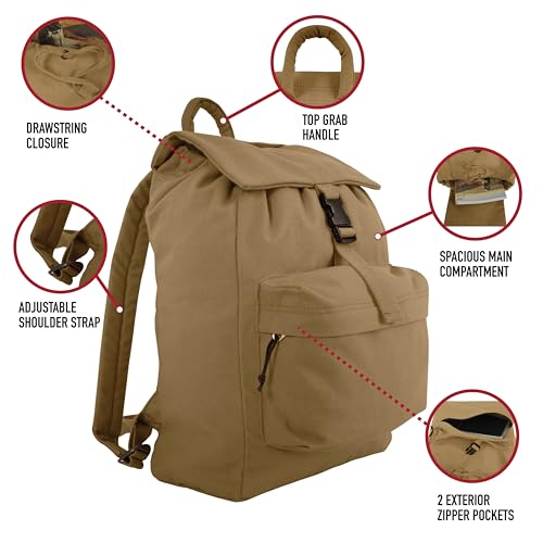 Rothco Canvas Daypack – Heavy-Duty Cotton Canvas Backpack for Hiking, Camping, Traveling, and Daily Use – 34L Capacity - color: Woodland Camo