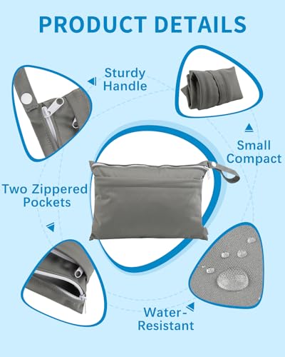 babygoal Wet Dry Bags for Baby Cloth Diapers, Washable Travel Bags, Beach, Pool, Gym Bag for Swimsuits & Wet Clothes with Two Zippered Pockets 2 Pack Small Size 2LNS01 - color: Black&Grey