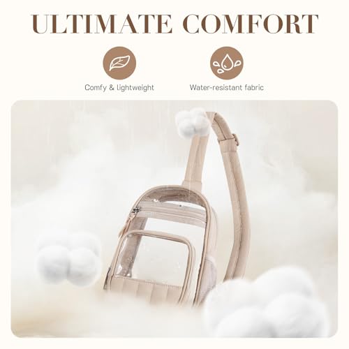 Missnine Clear Bag for Stadium Events Puffy Quilted Crossbody Purse PVC Sling Backpack for Sport Concert with Side Pocket - color: L-brown[quilted Design]