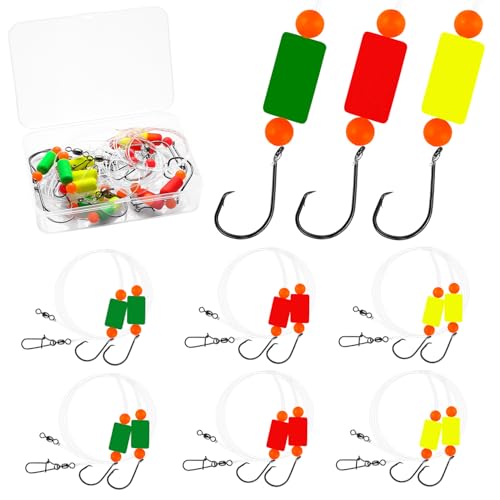 Pompano Rig Saltwater Surf Fishing Rigs – Double Drop Leader Rigs with Hooks, Floats, Beads & Snap – Easy Pre-Tied Terminal Tackle for Pompano, Whiting, Redfish - color: Assorted Colors–C, size: 6 Pack