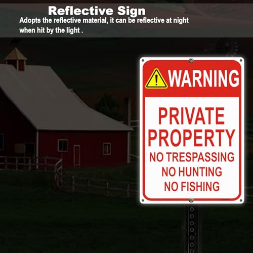 2 Pack Warning - Private Property, No Trespassing, No Hunting Sign 10x14 Inches Reflective Aluminum Signs for Warning No Hunting Fishing Indoor Outdoor - style: 2 Pack-10"x14"