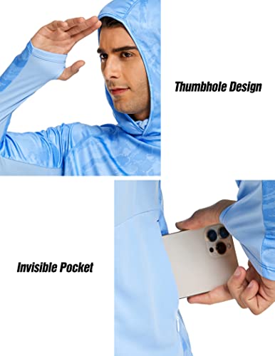 COOrun Men's Hooded Sun Shirts with Mask Fishing Shirts for Men Long Sleeve UPF 50 Rash Guards Cooling Hoodies Hiking Shirts - color: Blue, size: Small