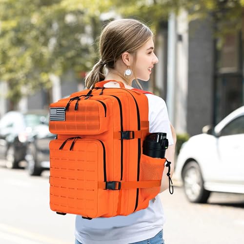 Military Tactical Backpack 45L/25L 3 Day Assault Pack Molle Daypack Hiking Backpack for Men and Women - color: Orange, size: 25L