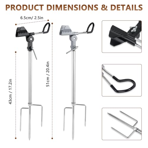 Stedan 2 Pack Fishing Rod Holders, Ground Fishing Rod Pole Brackets, 360 ° Adjustable & Detachable Easy to Carry Folding Fishing Equipment on Lakes, Rivers - color: New Silver